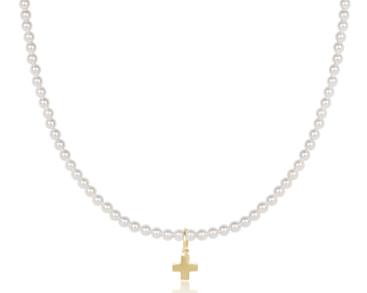 Choker Classic Pearl 3mm Bead - Signature Cross Gold Charm